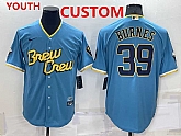 Youth Milwaukee Brewers Custom Blue 2022 City Connect Cool Base Stitched Jersey,baseball caps,new era cap wholesale,wholesale hats